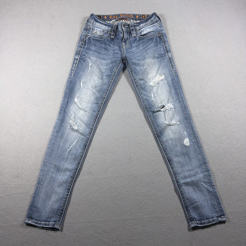 Rock Revival Jeans Womens 26 Medium Wash Blue Joyelle Skinny Distressed Denim